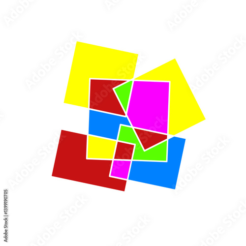 Colorful geometric shapes overlapping in a vibrant abstract design with a playful artistic flair