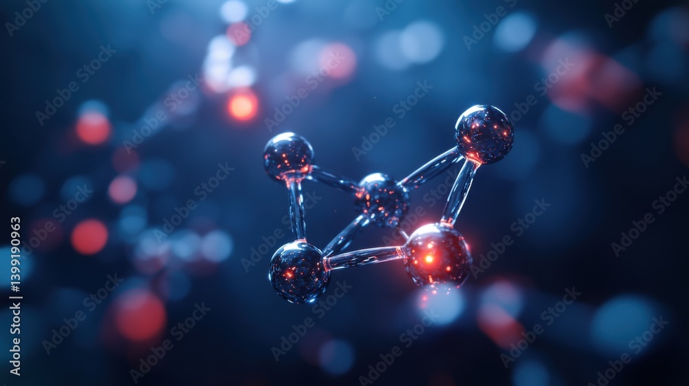 a hyper-detailed macro view of a glucose molecule (C6H12O6), with glowing carbon, hydrogen, and oxygen atoms, on a dark blur background