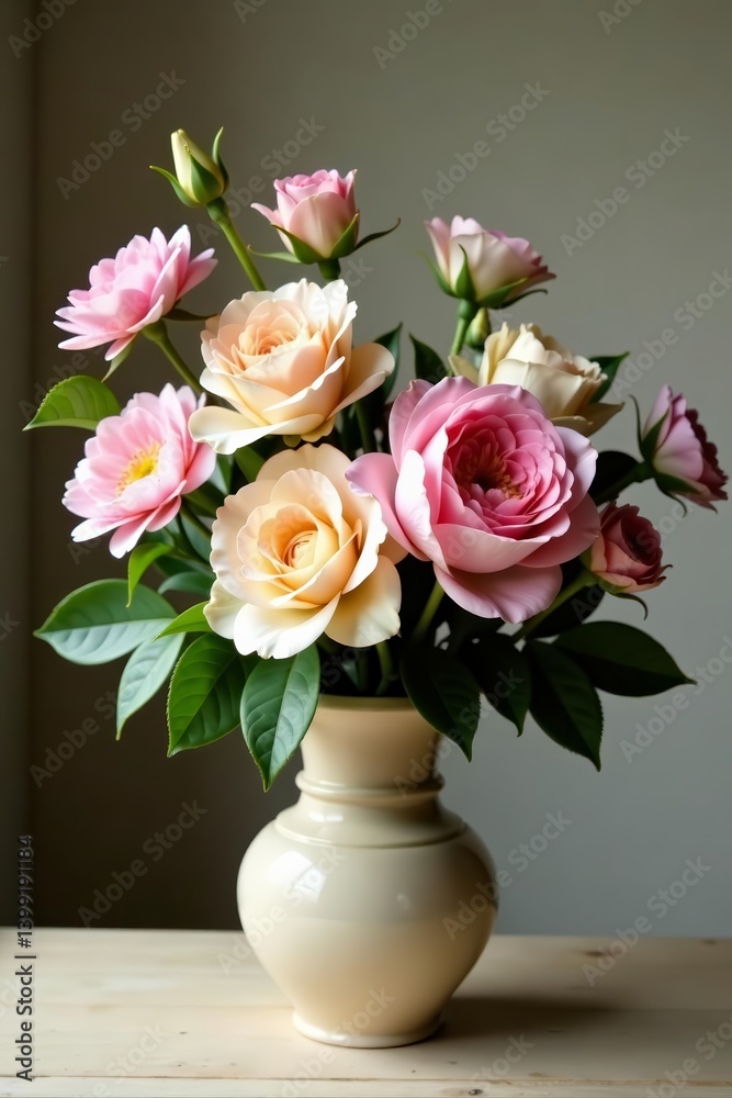 Obraz premium A stunning cottage style flower arrangement in a beige vase, style, floral, vase