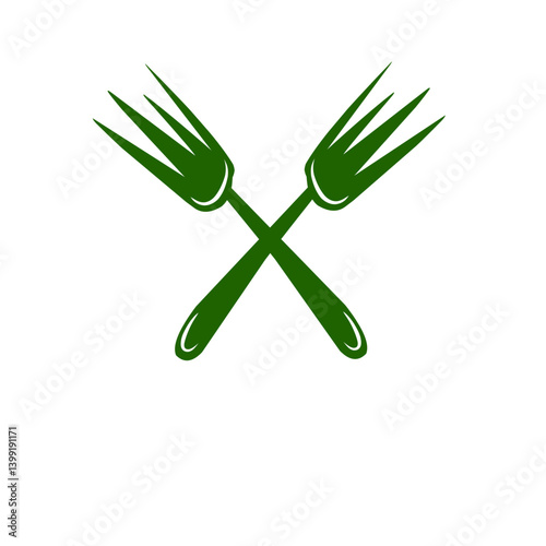 Green crossed forks symbolizing healthy eating and sustainability in a vibrant kitchen setting