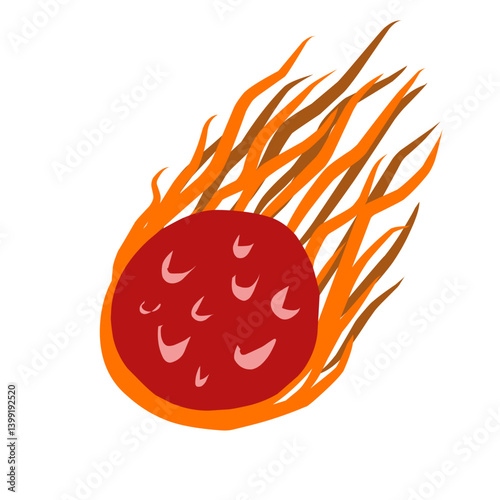Vibrant red fruit engulfed in fiery orange flames against a white background, symbolizing passion