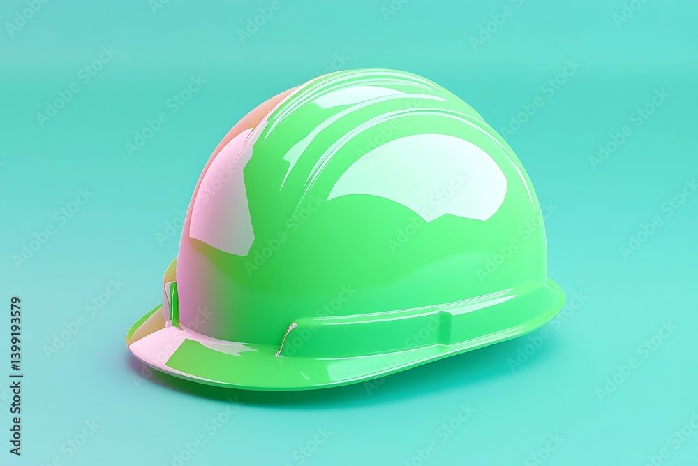 Fototapeta premium Green Safety Helmet on Turquoise Background - Industrial Protection Concept