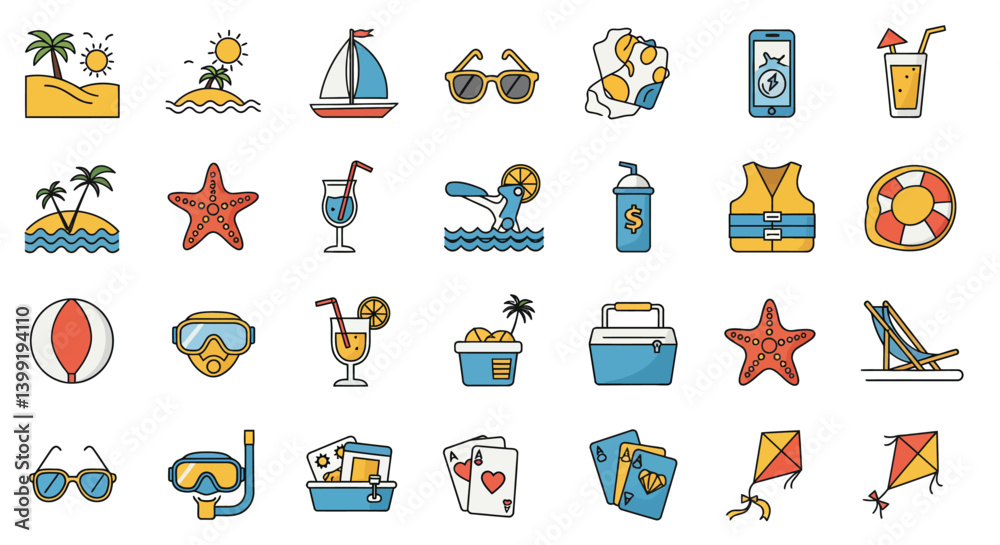 set of summer icons set of summer icons