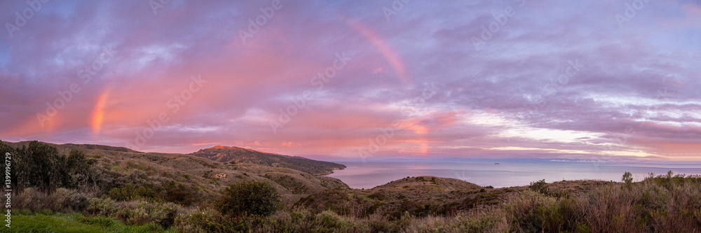 Faint Rainbow Archs Over Santa Cruz Island In Channel Islands
