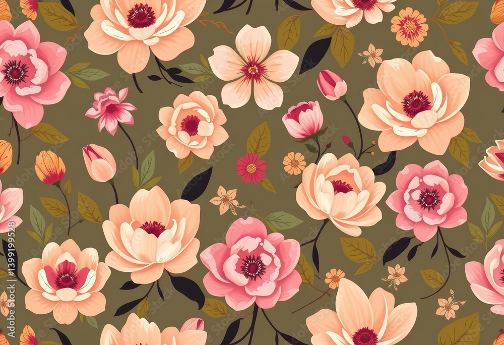 Fototapeta Elegant floral seamless pattern background, vector illustration, public domain remix, surface pattern, swirls