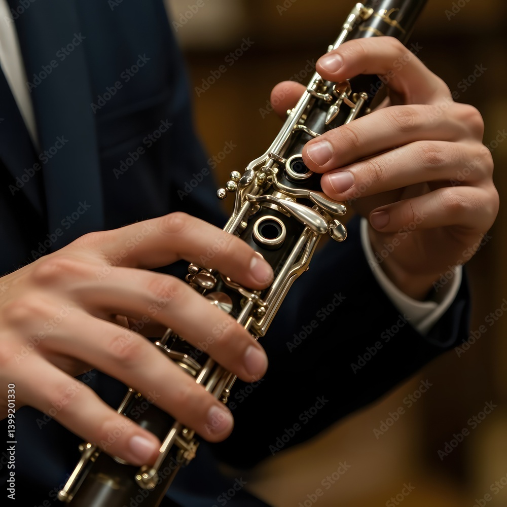 Obraz premium Clarinetists Hands Playing Music.