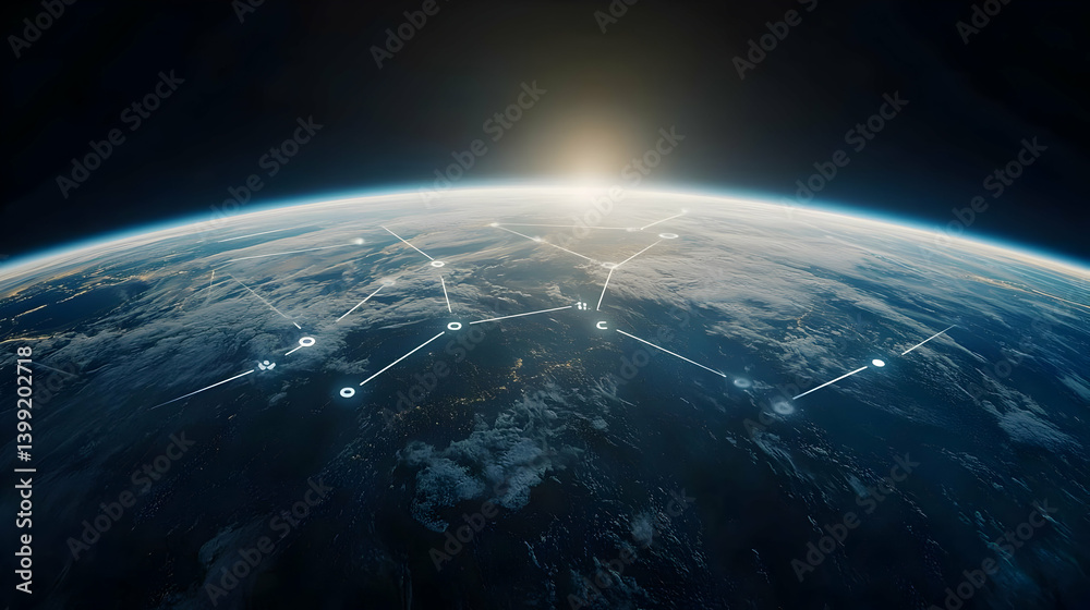 Obraz premium Global Network View Of Earth From Space