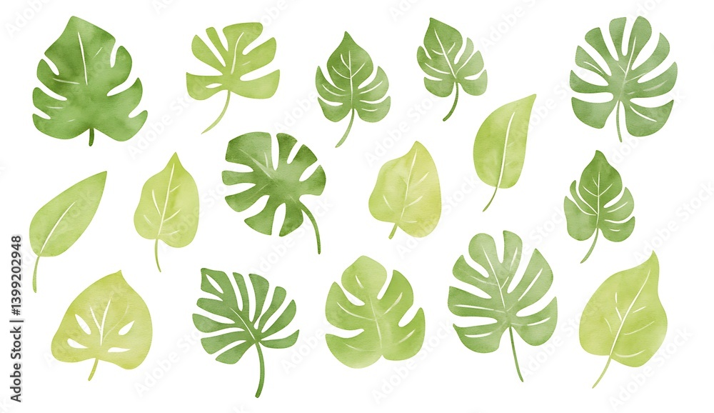 Collection of Leaf Illustrations Featuring Various Shapes and Shades of Green for Design Use Collection of Leaf Illustrations Featuring Various Shapes and Shades of Green for Design Use