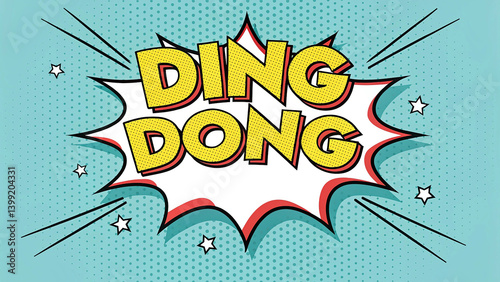 Ding dong pop art vector graphic, comic book style sound effect illustration design art