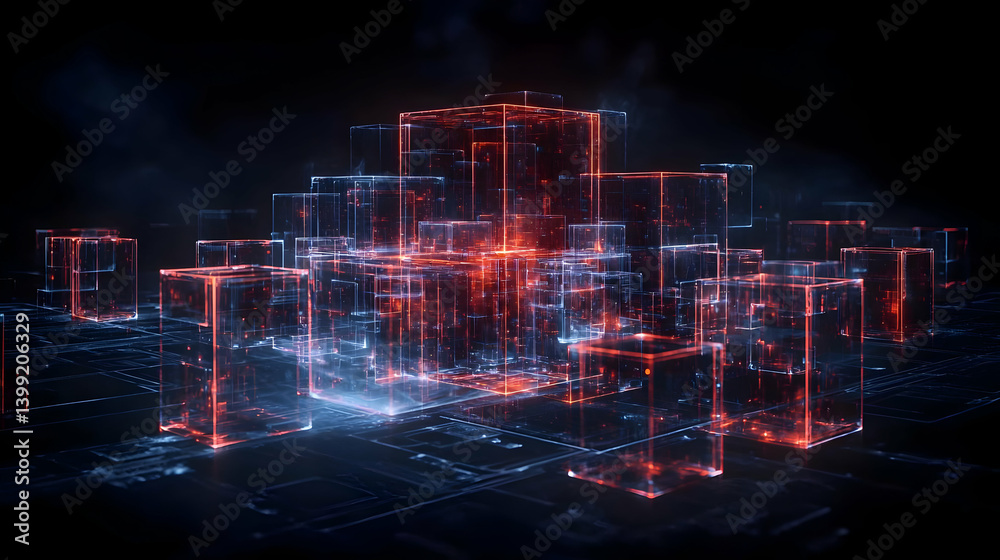 Fototapeta premium Abstract Futuristic City Glowing Cubes
