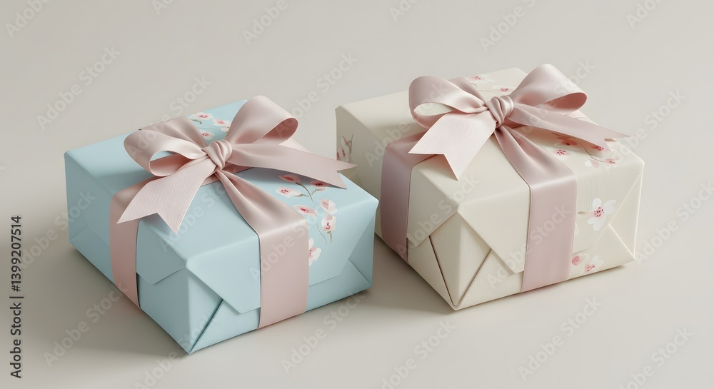 Obraz premium Elegant gift boxes with pastel, and floral.