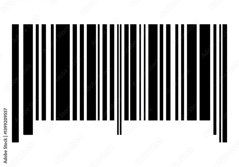 A barcode with alternating black and white vertical lines on a white background for product identification A barcode with alternating black and white vertical lines on a white background for product identification