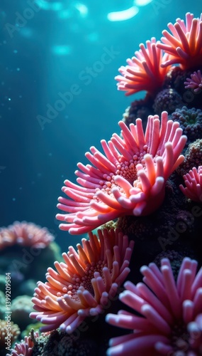 Vibrant coral reef, soft and hard corals bloom , tropical, wildlife, anthozoa