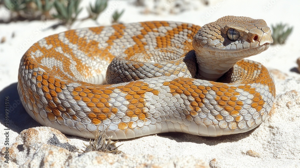 Fototapeta premium Stunning Close-Up of a Desert-Dwelling Orange and Grey Snake