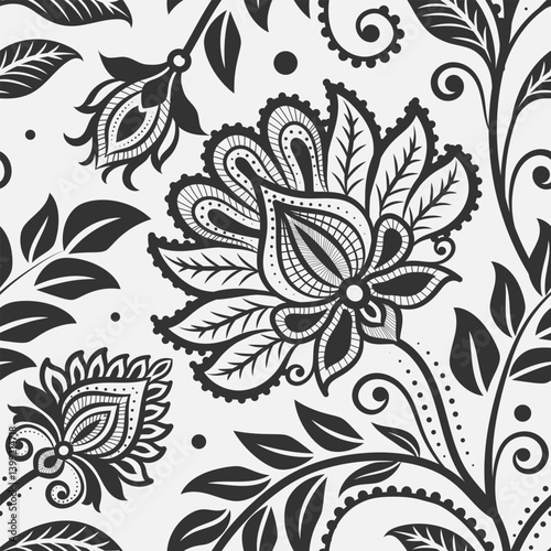 Seamless lace floral background. Ethnic seamless patterns with plant motifs. Modern abstract design for paper, cover, fabric, interior decor and other