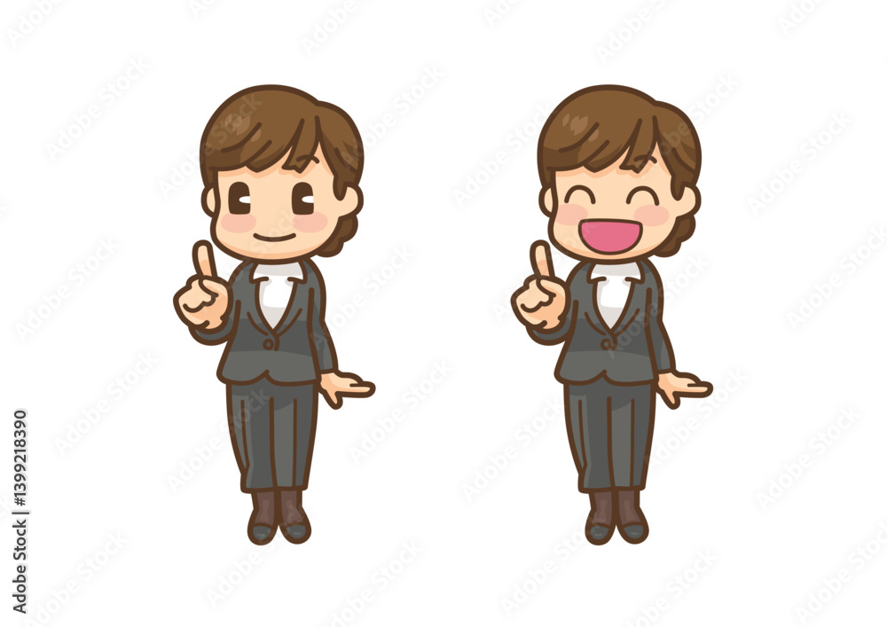Cartoon Businesswoman Vector Illustration - Two Expressions Cartoon Businesswoman Vector Illustration - Two Expressions