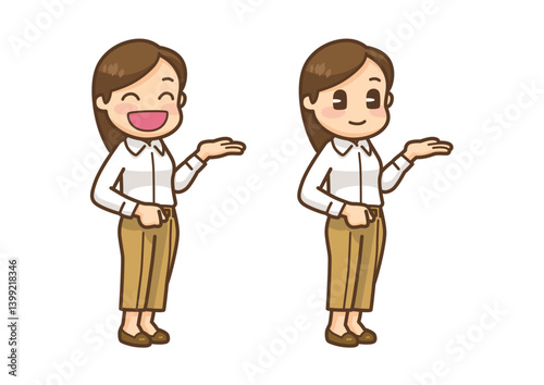 Cartoon Businesswoman Vector Illustration - Two Expressions