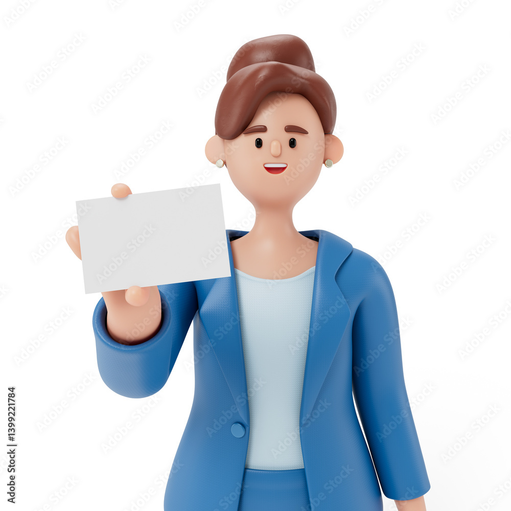 woman holding a blank card, symbolizing potential, opportunity, or a new idea. 3D rendering, conceptual image. Isolated on white background. woman holding a blank card, symbolizing potential, opportunity, or a new idea. 3D rendering, conceptual image. Isolated on white background.