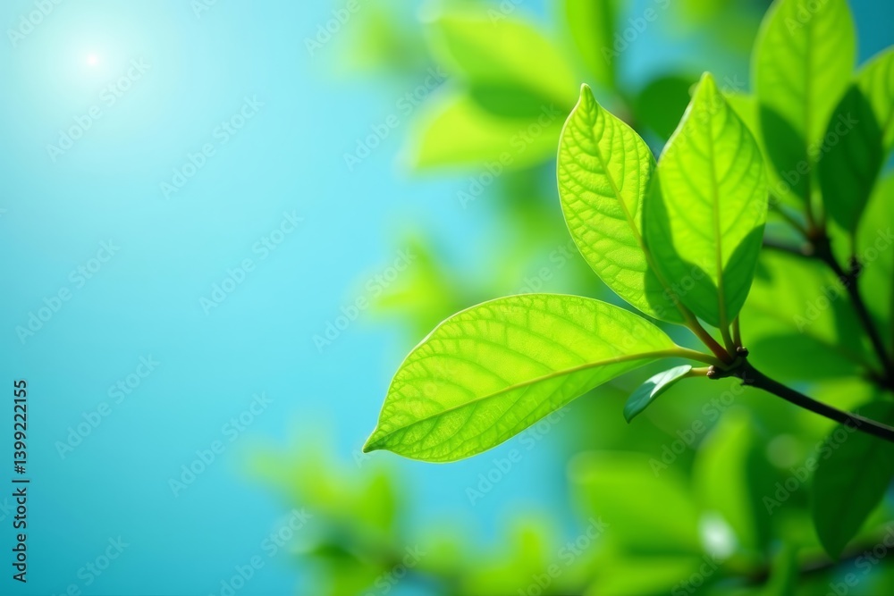 Vibrant fresh green leaves against blue sky, springtime beauty, lush, lush, nature Vibrant fresh green leaves against blue sky, springtime beauty, lush, lush, nature