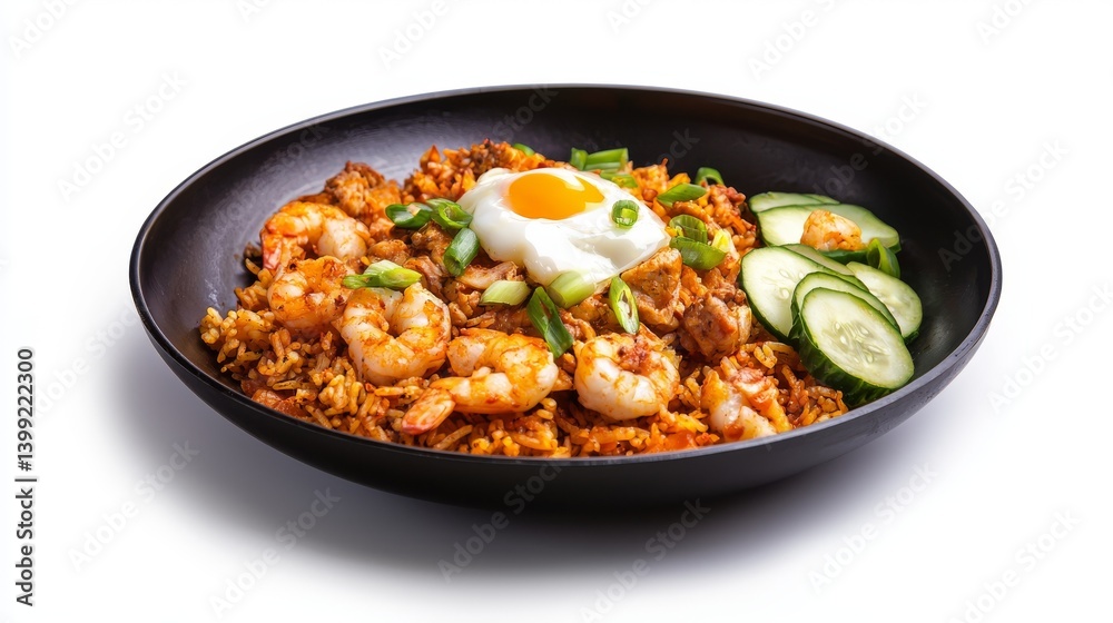 A vibrant culinary creation, shrimp and rice bowl with fresh garden vegetables delicious A vibrant culinary creation, shrimp and rice bowl with fresh garden vegetables delicious