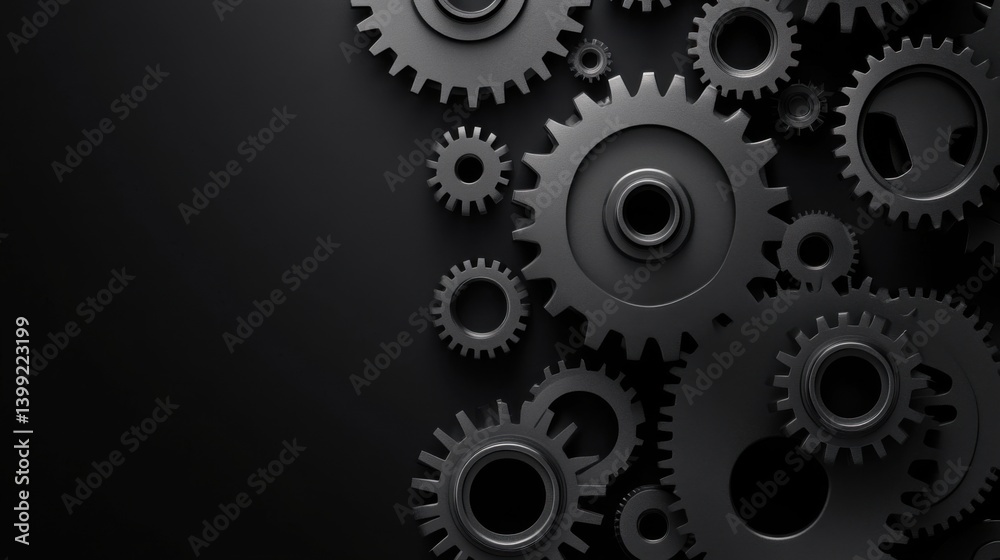 Black Gears on Dark Background for Industrial and Mechanical Themes
