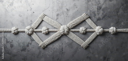  Modern Abstract Macrame Art Textured Knots on Gradient Gray, Asymmetrical Design, Artistic Expression