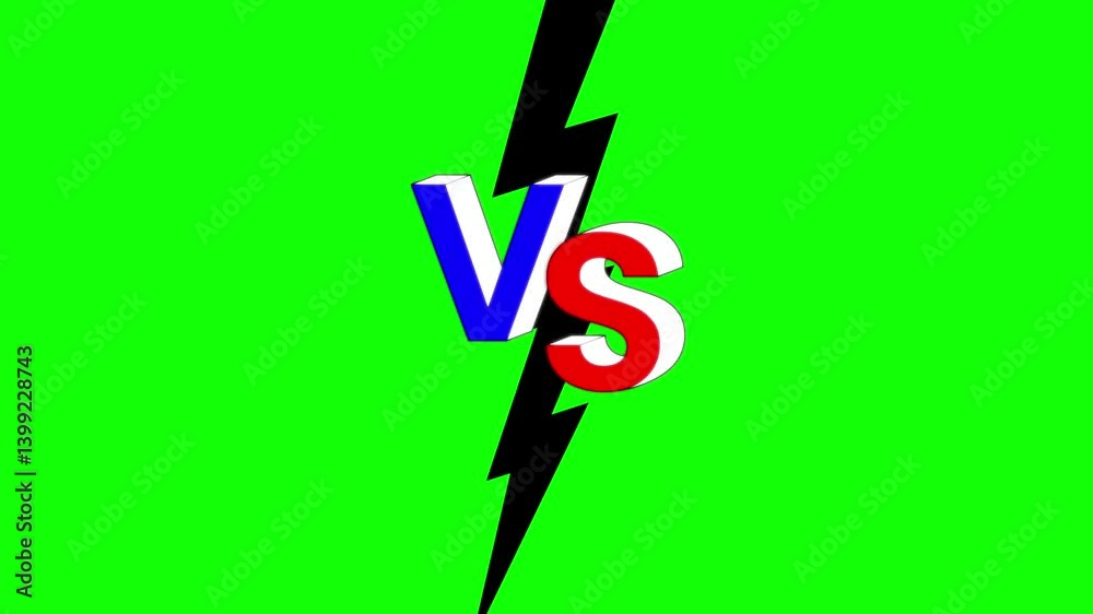 4K versus motion graphic with electric lightning in chroma key green screen animated background.