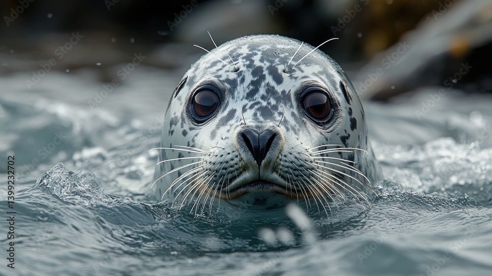 Fototapeta premium Harbor Seal Portrait: A Close Encounter in the Ocean