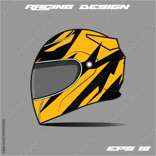 Stylish yellow and black racing helmet design showcasing modern graphics on a gray background