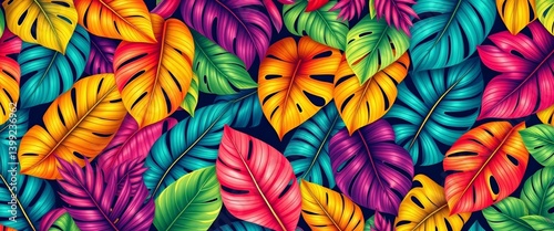 Wallpaper Mural Vibrant seamless tropical leaf pattern, perfect for summer designs, pattern, fabric Torontodigital.ca