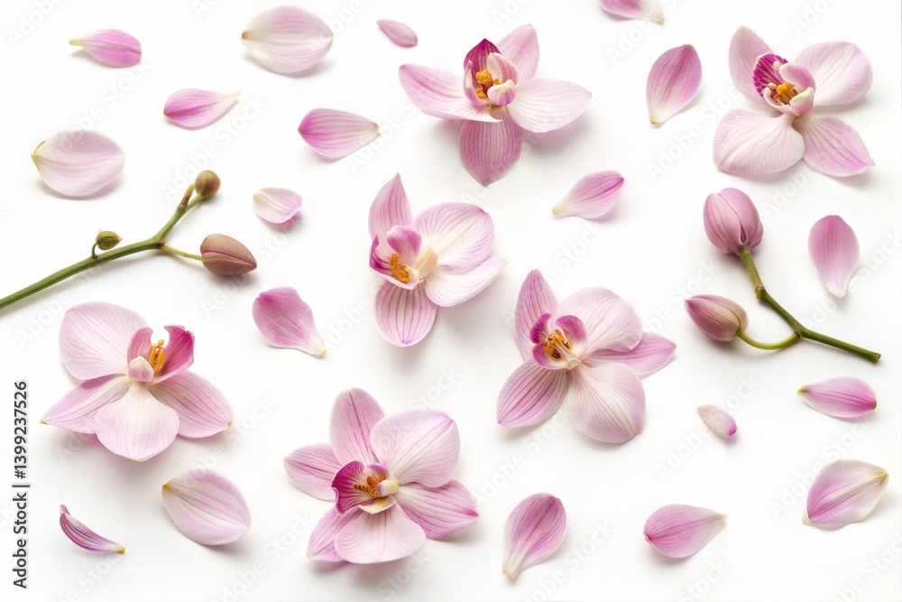Pink Orchid Petals on White Background
