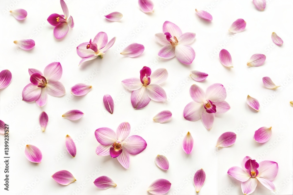 Pink Orchid Petals on White Background