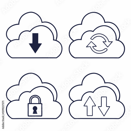 Cloud computing concept illustration with network icons symbolizing internet technology