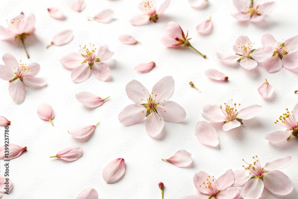 Pink Almond Blossoms on White Background