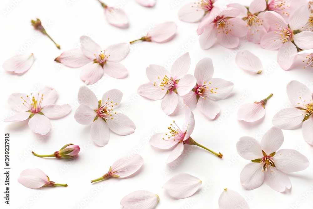 Pink cherry blossoms on white background