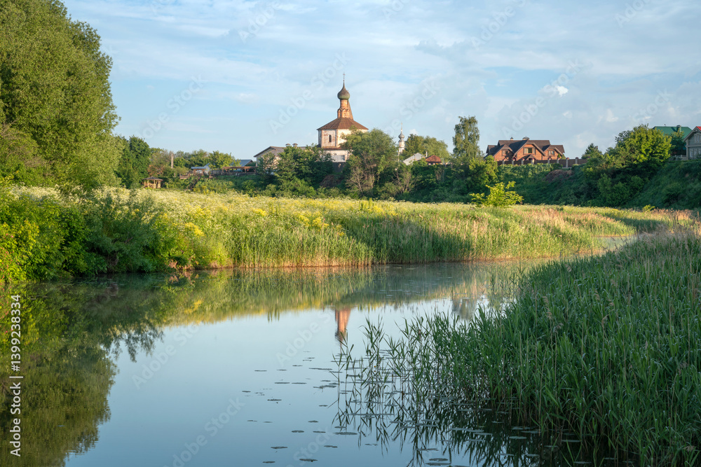 View of the Kamenka River flowing through the ancient city of the Golden Ring of Russia, Suzdal, Vladimir region