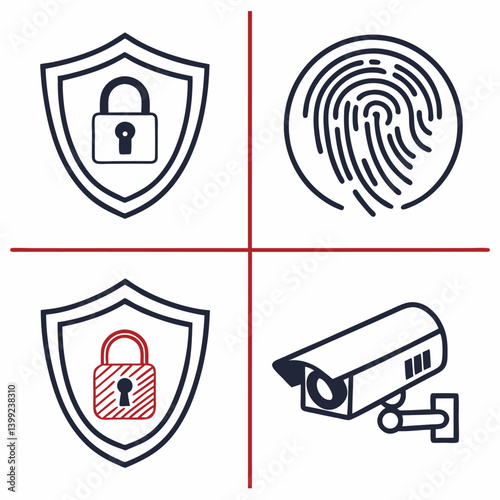 Security camera icons symbolize wireless internet connection and network technology