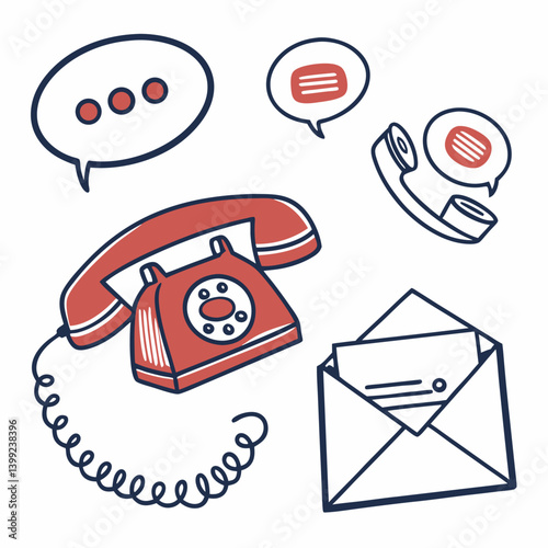 Vector illustration set of contact icons for web design with email, phone, and computer symbols