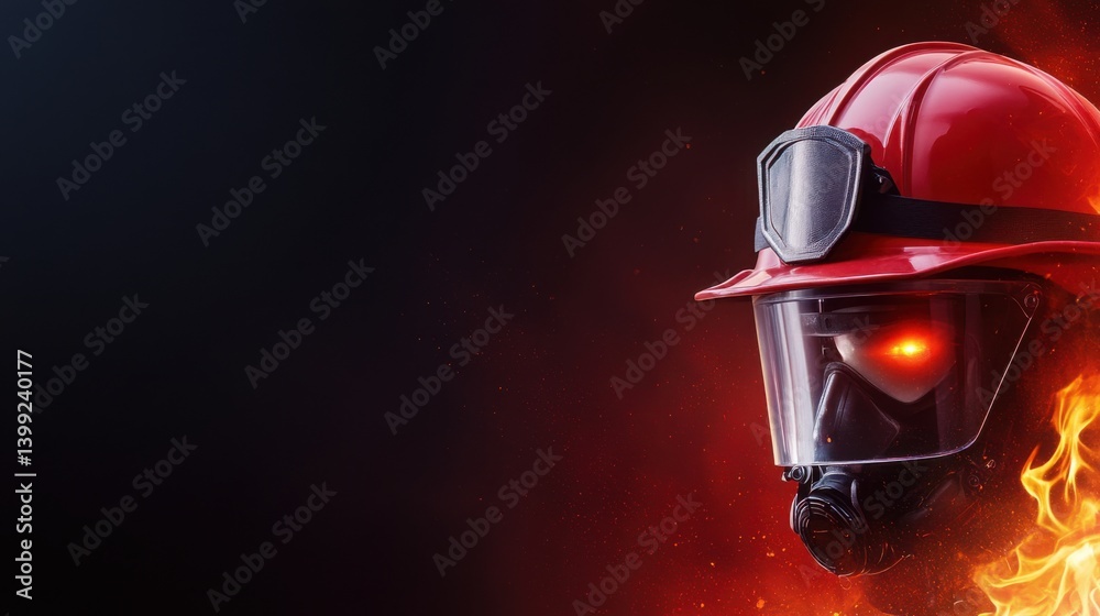 Firefighter Helmet with Flames and Dark Background Illustration