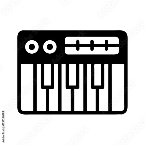 Musical Keyboard with Control Panel Icon Design