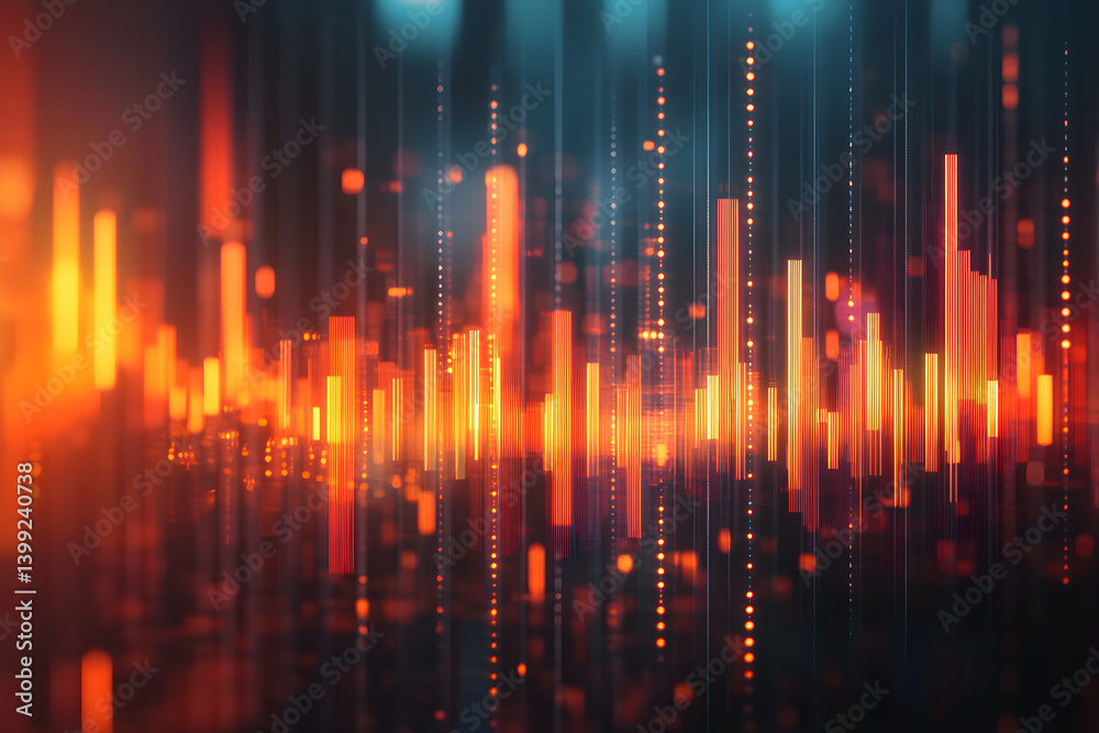 Abstract orange and blue light waves representing digital sound waves and technology data flow Abstract orange and blue light waves representing digital sound waves and technology data flow
