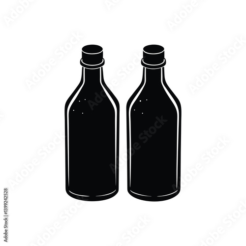  Small bottle of water black isolated on vector art illustration