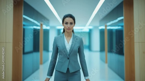 Wallpaper Mural Confident stride: A sophisticated woman exudes poise and confidence as she walks down a modern hallway, embodying the essence of ambition and determination. Torontodigital.ca