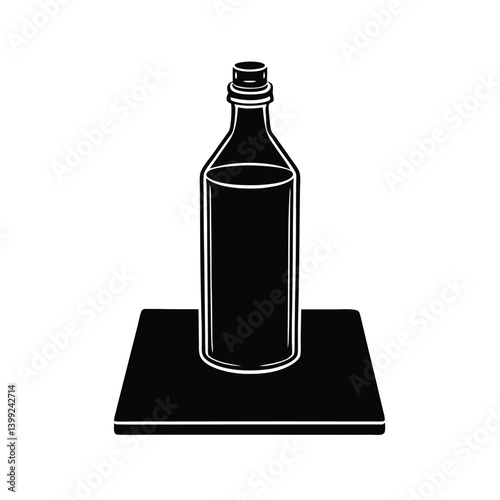  Small bottle of water black isolated on vector art illustration