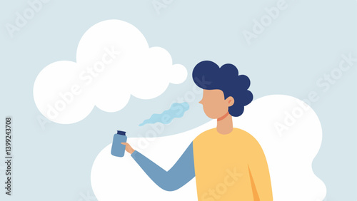 Enveloped in Mist A soft billowing cloud of mist around a silhouette of a person enjoying the facial spray conveying a sense of calm and rejuvenation.