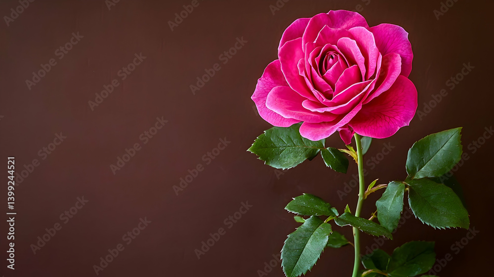 Fototapeta premium Single pink rose, dark background, studio shot, romantic greeting card