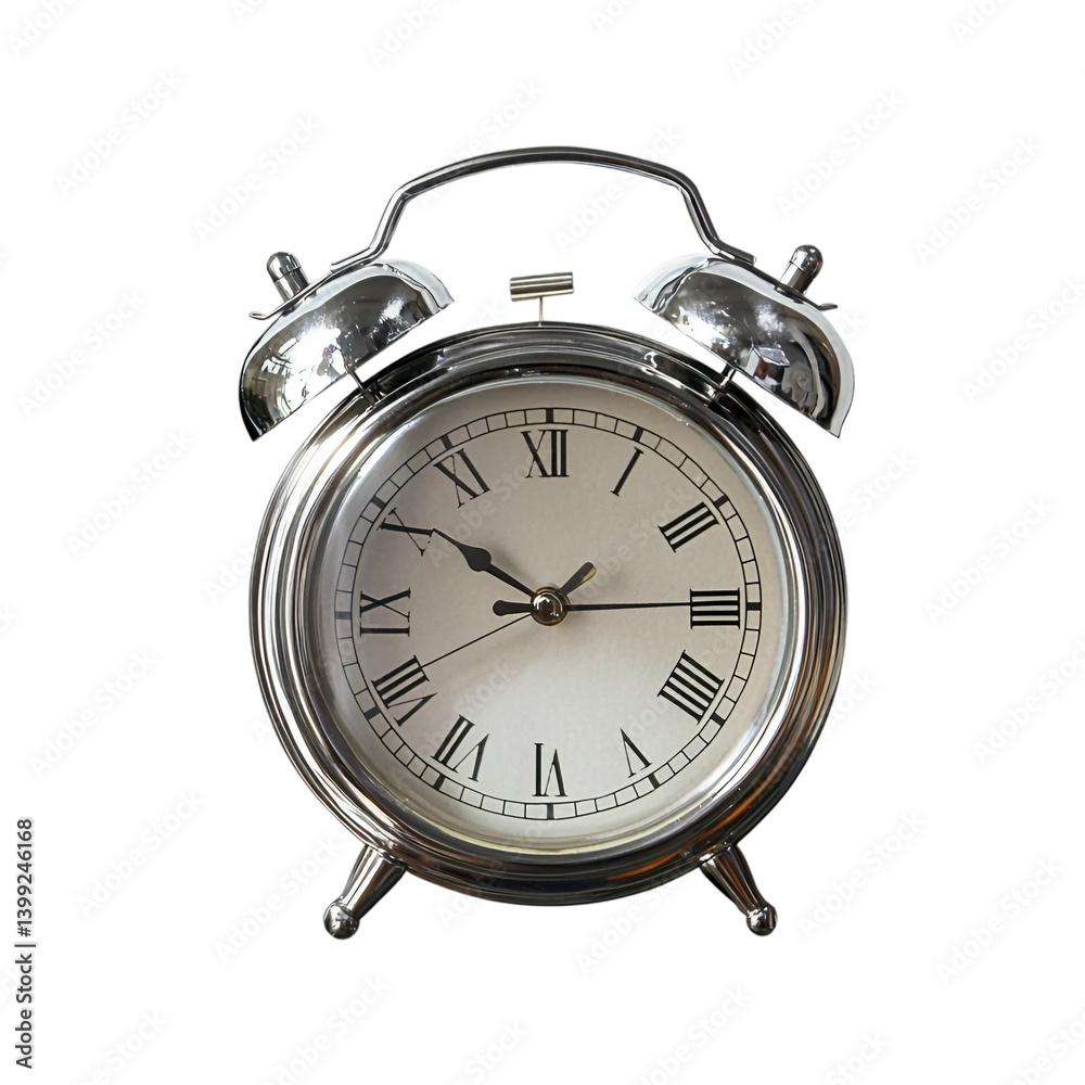 Silver alarm clock isolated on transparent background. Silver alarm clock isolated on transparent background.