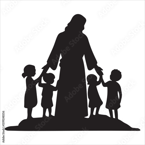 Jesus with Children Around Him Vector