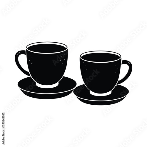 cup and saucer black isolated on vector art illustration