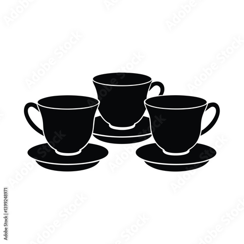 cup and saucer black isolated on vector art illustration